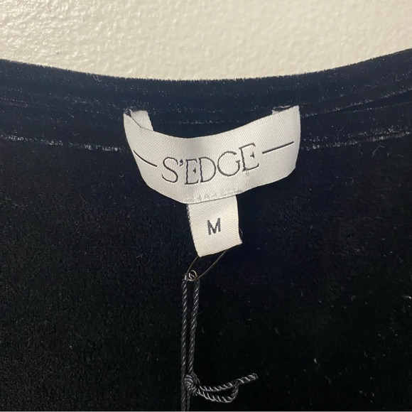 S’Edge Apparel Black Crushed Velvet Knee Length Dress Size Medium - Picture 2 of 6